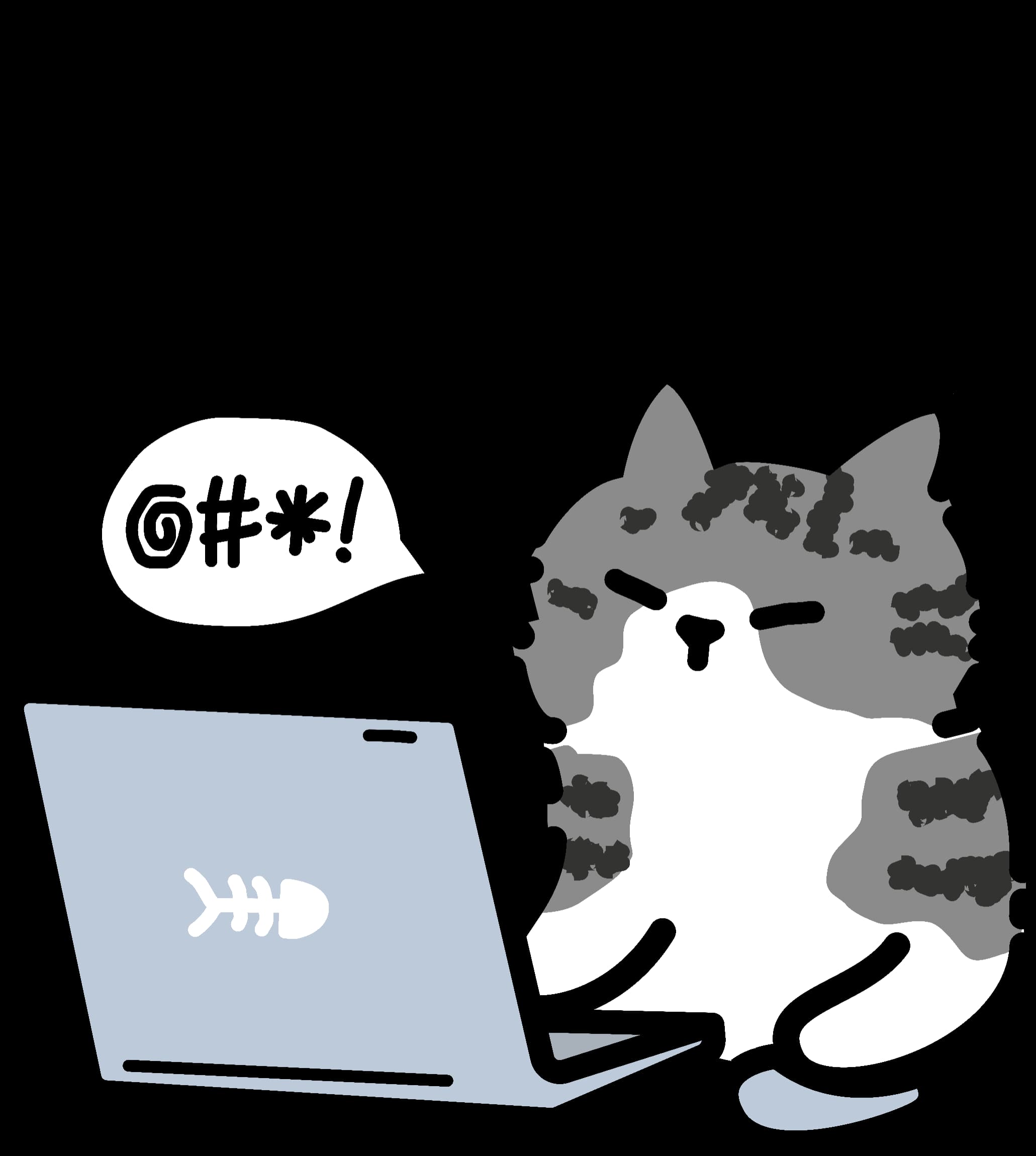 Estampa gato irritado no notebook, tudo sob controle