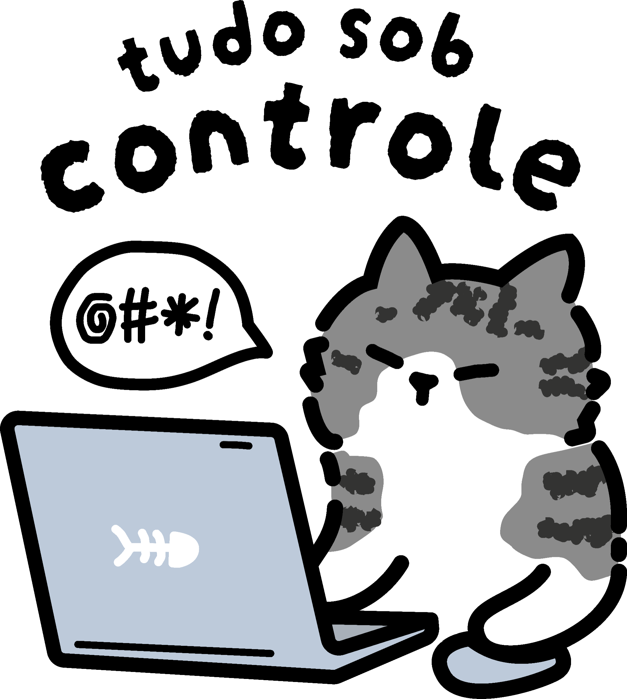Estampa gato irritado no notebook, tudo sob controle — Oversized — Chumbo Estonada — foto 1 de 1
